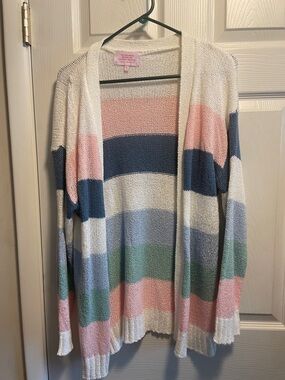Simply Southern Pastel Striped Open-Front Cardigan - Pink, Blue, Green, White